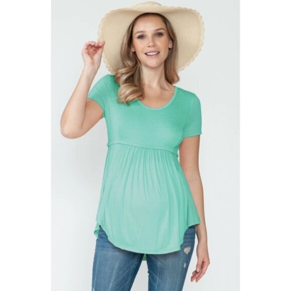 Maternity Flowy Mint Green Short Sleeve Babydoll Top Small - Picture 1 of 4